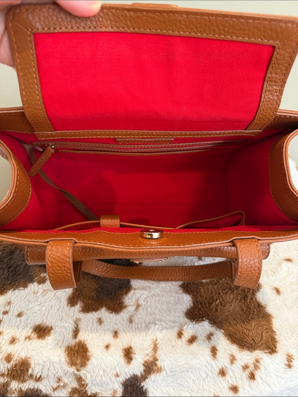 Dooney & Bourke Janine Front Pocket Satchel Tote/ Natural, Cognac/ Like New - Picture 9 of 16
